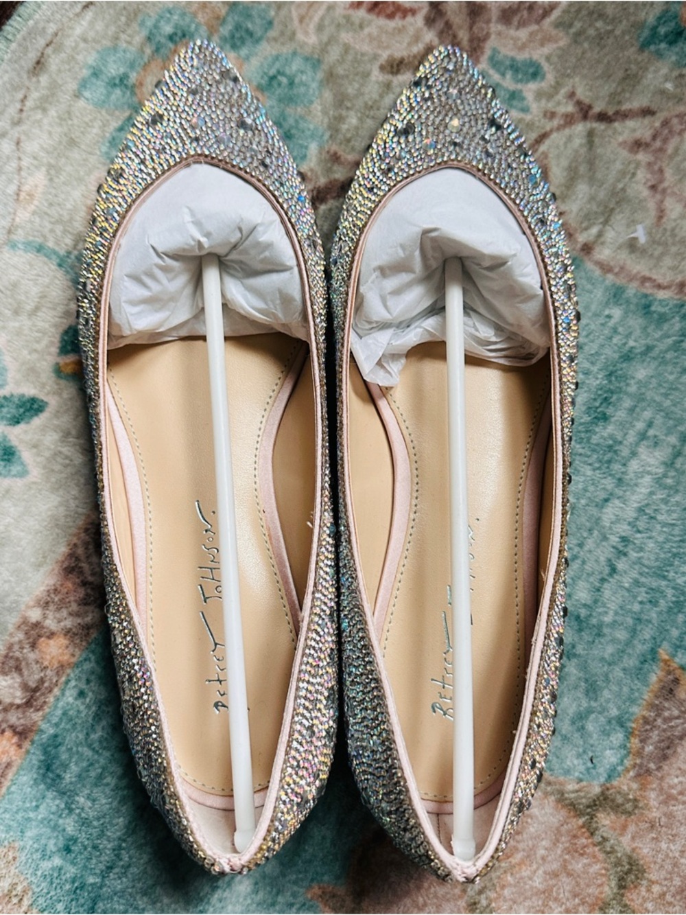 Crystal Embellished Nude Ballet Flat 8.5 - Picture 6 of 8